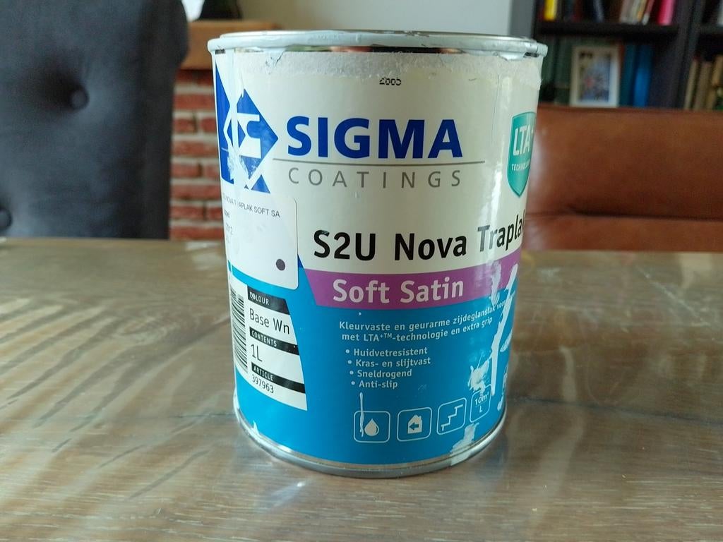 Lichtblauwe traplak sigma, Doe-het-zelf en Verbouw, Verf, Beits en Lak, Gebruikt, Lak, Minder dan 5 liter, Blauw, Ophalen