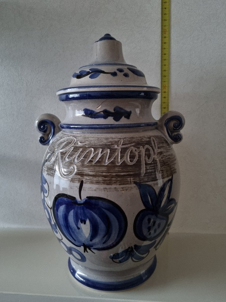 Vintage Rumtopf aardewerk pot met deksel, Ophalen, Gebruikt, Meerkleurig, Klassiek