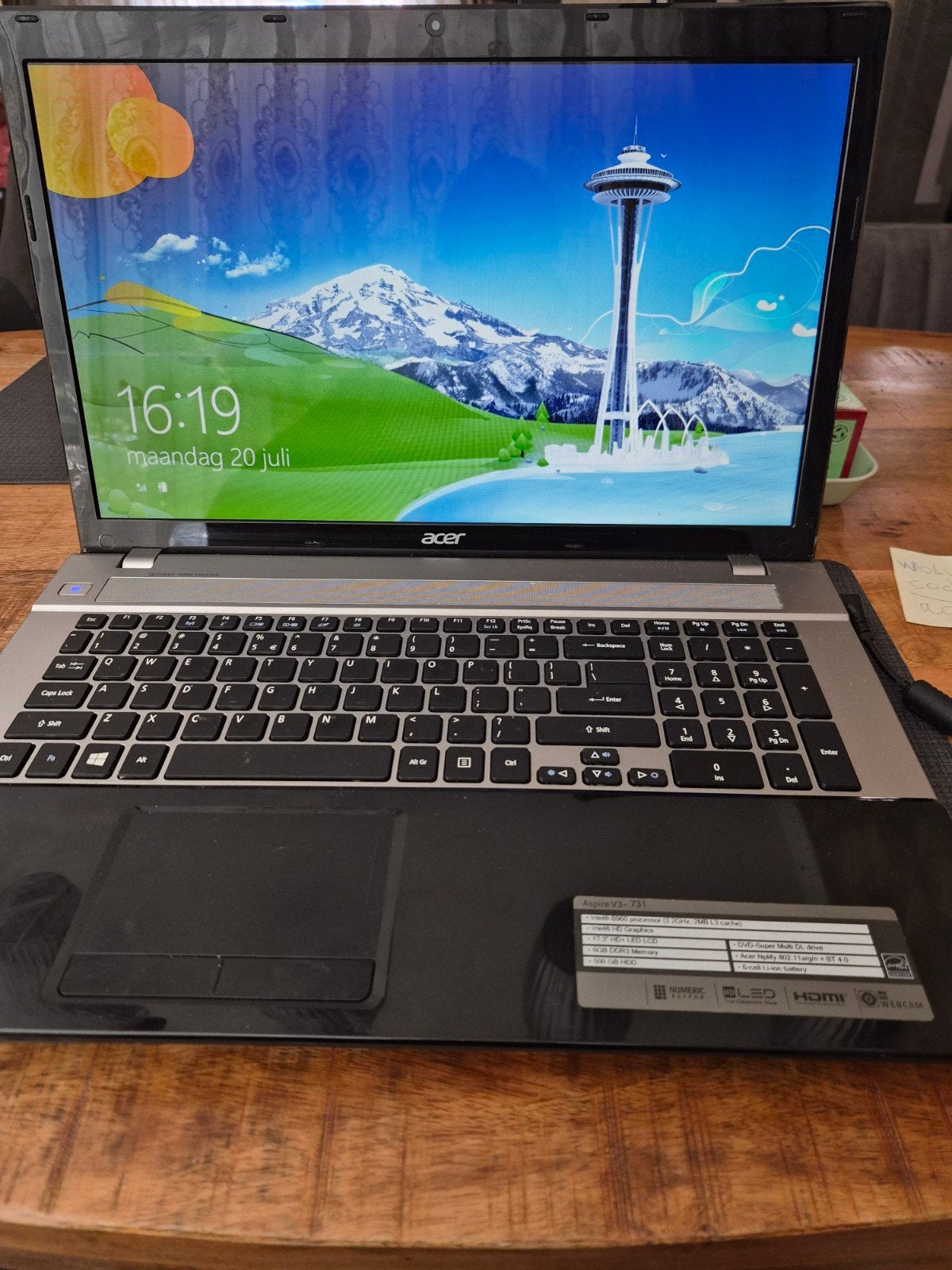 Acer Aspire v3.731, 13 inch of meer, Ophalen of Verzenden, Zo goed als nieuw, 512 GB