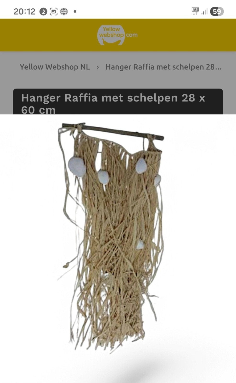 40 stuks Hanger Raffia met schelpen 28 x 60 cm, Hout, Raffi, Beige, Nieuw