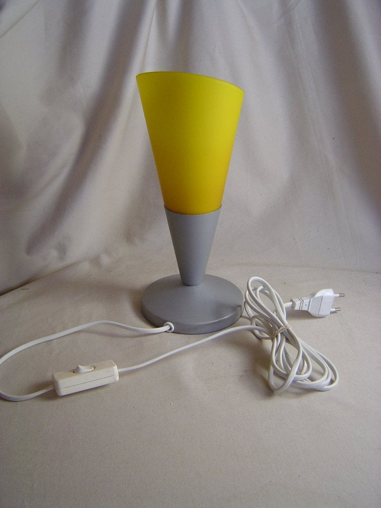 Vintage geel glazen tafellamp Kryolit Ikea jaren 80-90, Gebruikt, Vintage, 28 cm, E14 (klein)