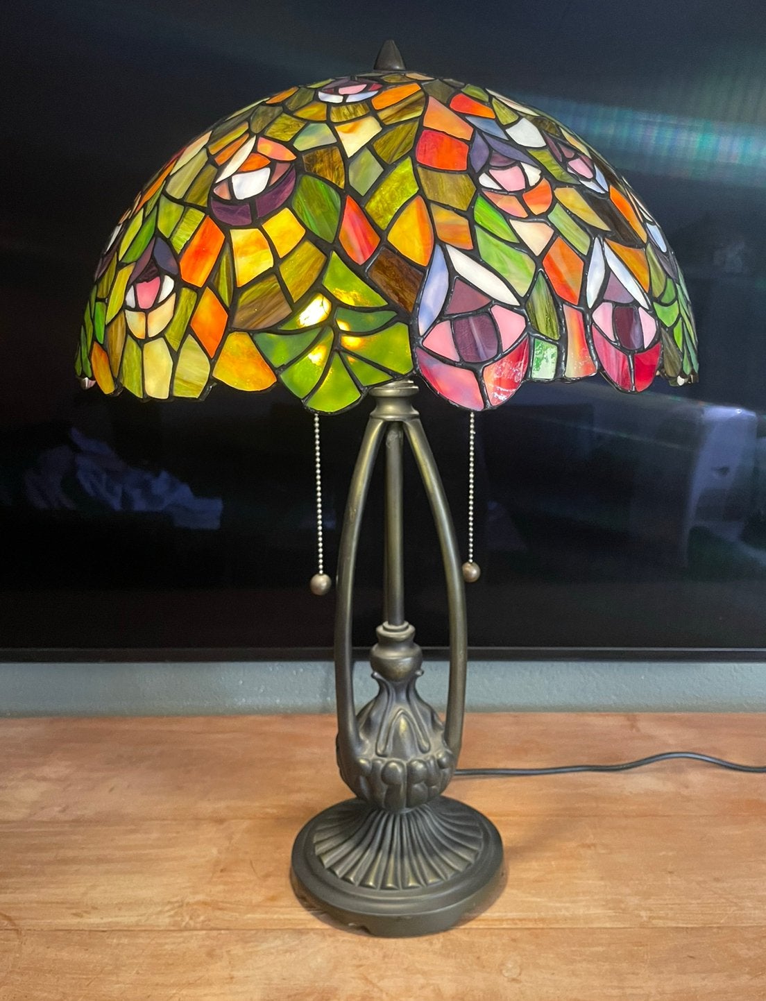 Tiffany glas en lood tafellamp 60x40, Ophalen, Zo goed als nieuw, Glas