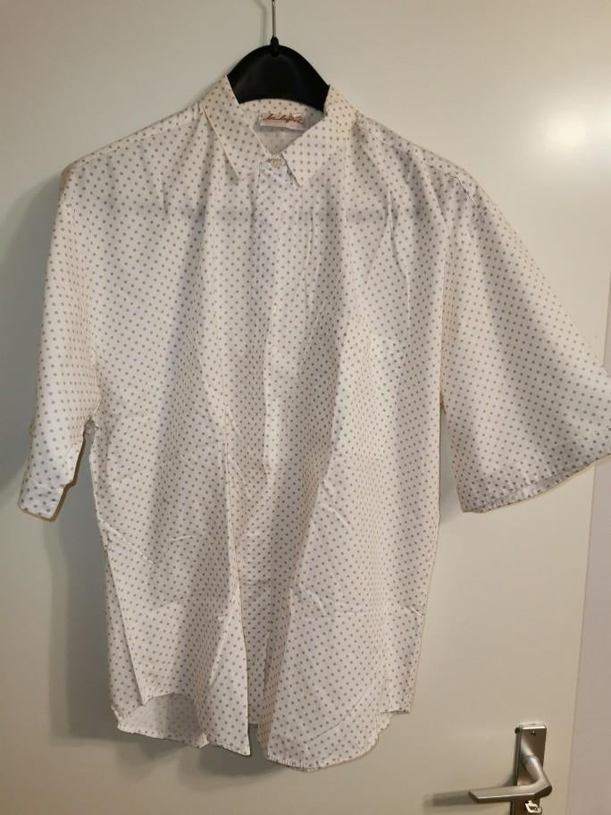 La ligna blouse crème beige stip mt 44 ZGAN! Korte mouw 100%, Ophalen of Verzenden, Zo goed als nieuw, Maat 42/44 (L), Wit