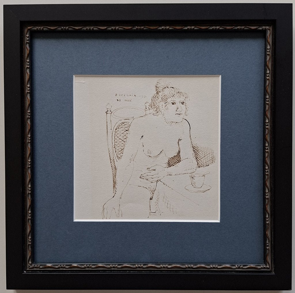 Herman Berserik – ingelijste gesigneerde pen-sepia tekening, Antiek en Kunst, Ophalen of Verzenden