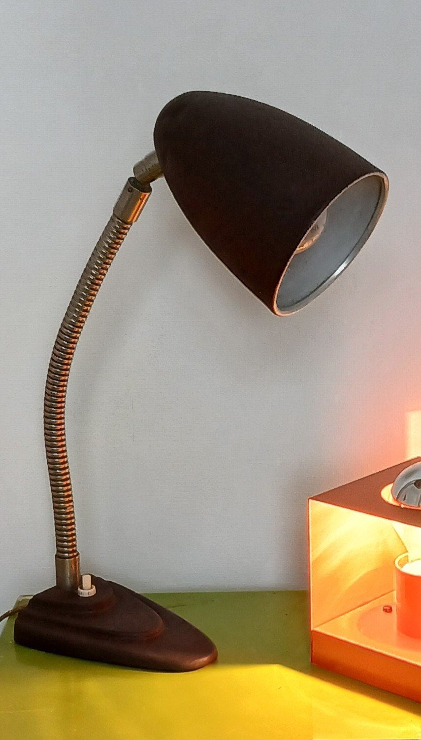 vintage Hala Zeist,  Busquet bureaulamp, donkerbruin, Bureaulamp, Gebruikt, Met schakelaar, Metaal