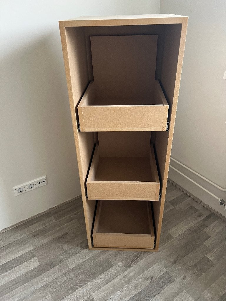 MDF Platenkast voor vinyl/ LP’s met 3 lades 4 stuks, Ophalen, Minder dan 50 cm, Zo goed als nieuw, Met lade(s)
