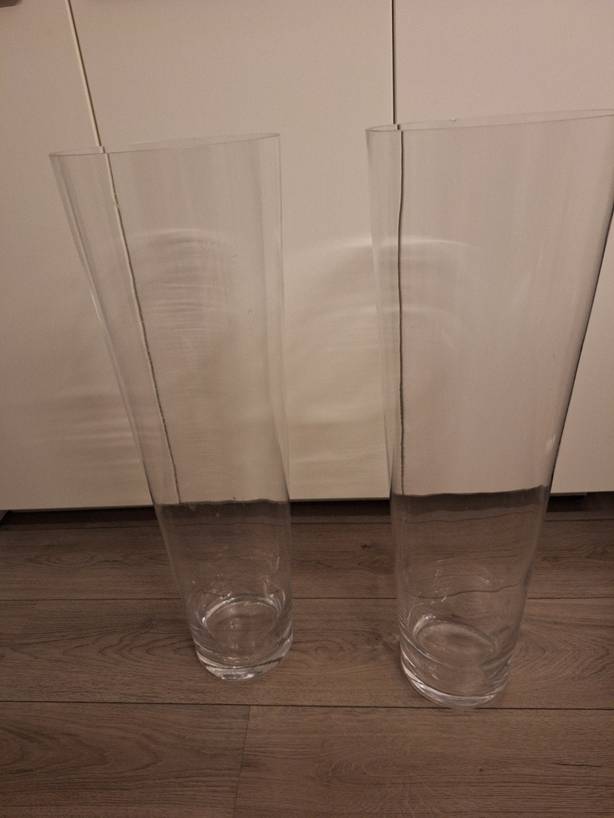 Set van 2 hoge glazen vazen - Elegant en modern, Ophalen, Gebruikt, Transparant, Glas