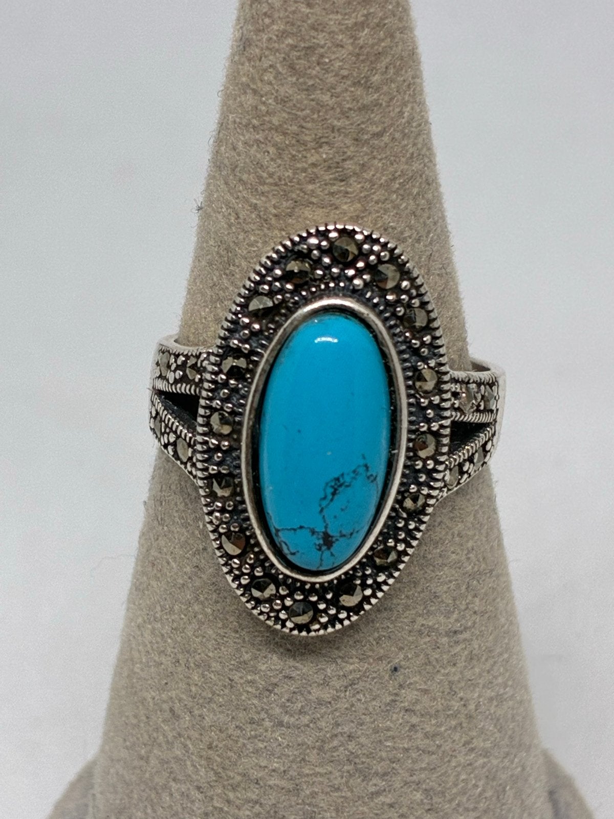 Zilveren 925 Ring met Turkoois en Markasiet, Maat 19