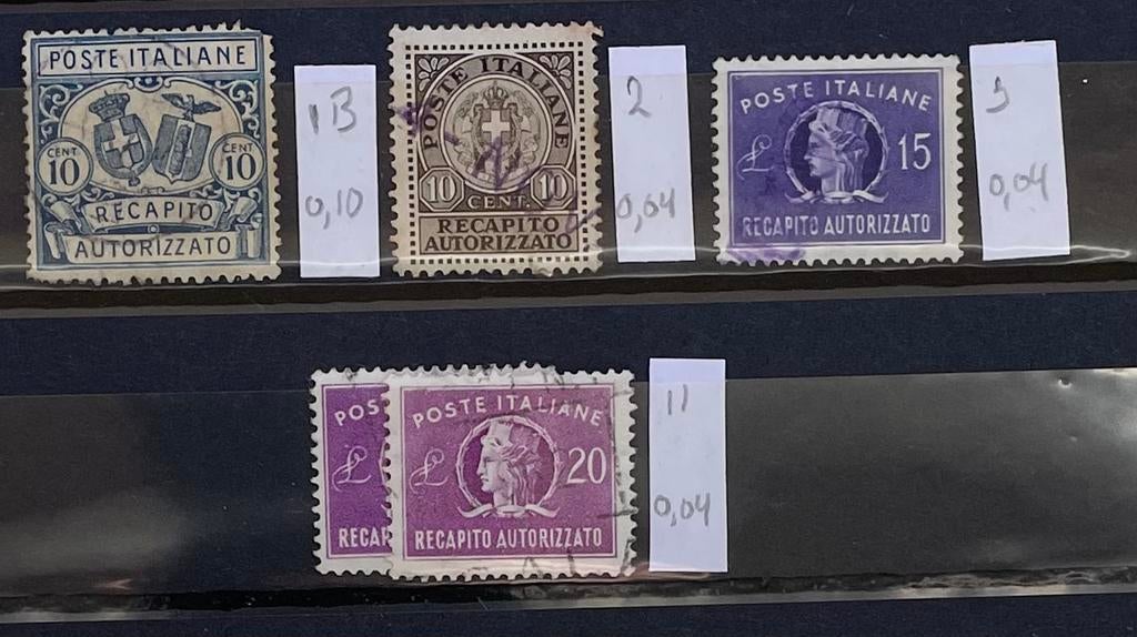 5 postzegels Italië; fiscale zegels, Ophalen of Verzenden, Gestempeld