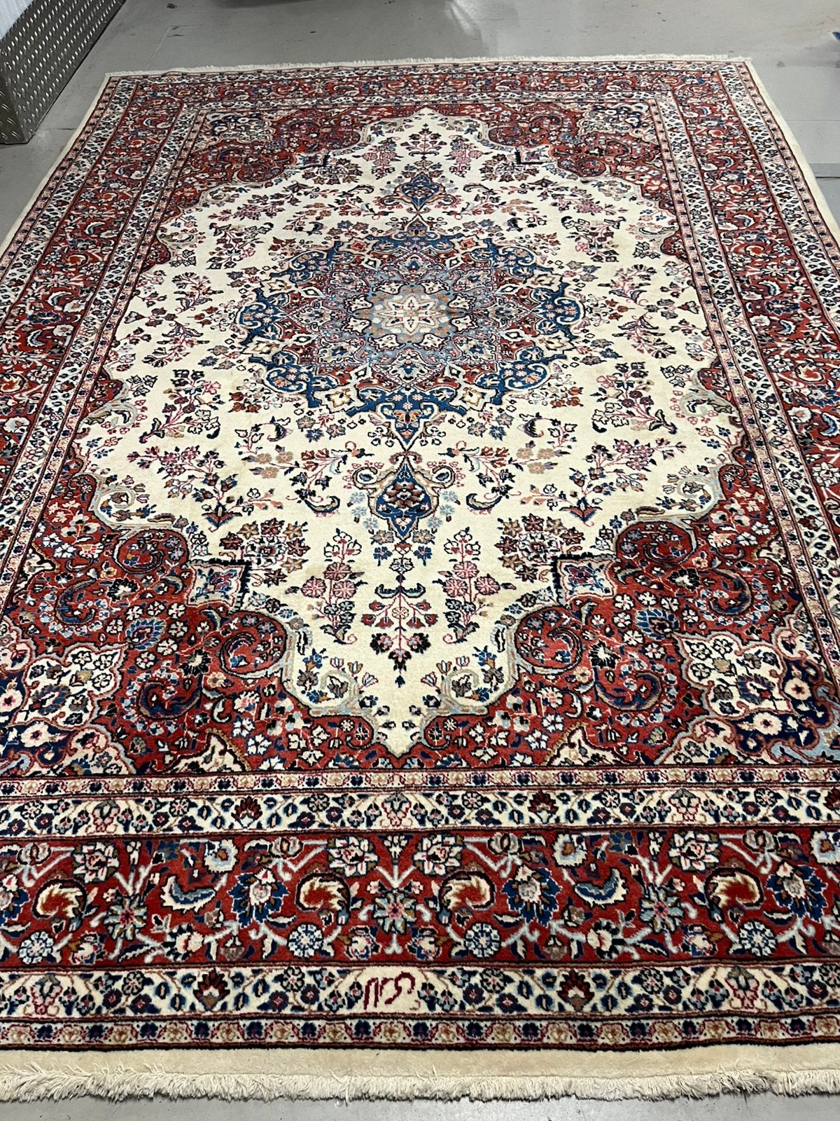 Perzische tapijt handgemaakte iran 342x246,, Ophalen, 200 cm of meer, Crème, Zo goed als nieuw
