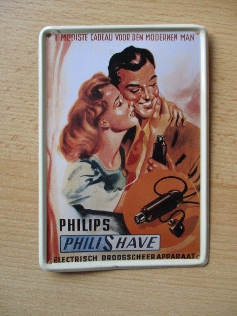 Philips PhiliShave blikken reclamebordje 14.5x10cm, Verzamelen, Verzenden, Zo goed als nieuw