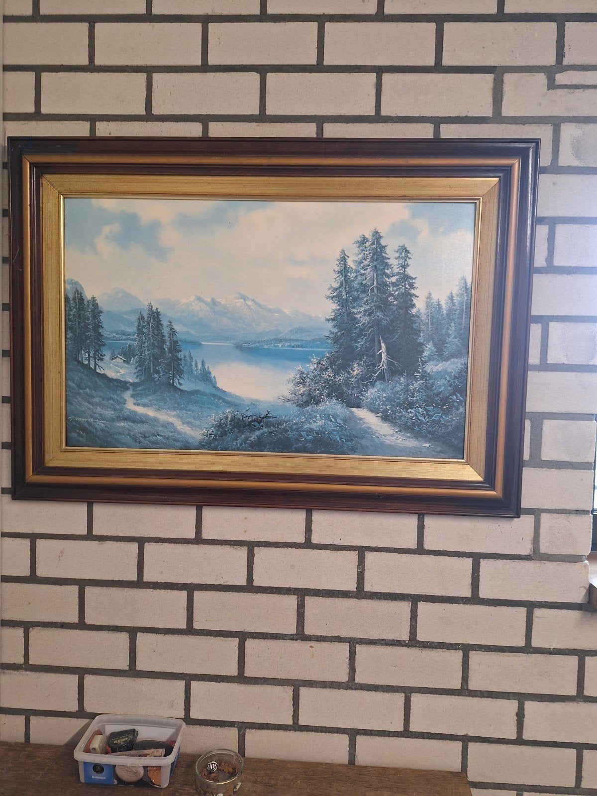 Schilderij F. Nesvadba - Berglandschap met meer en bomen, Ophalen