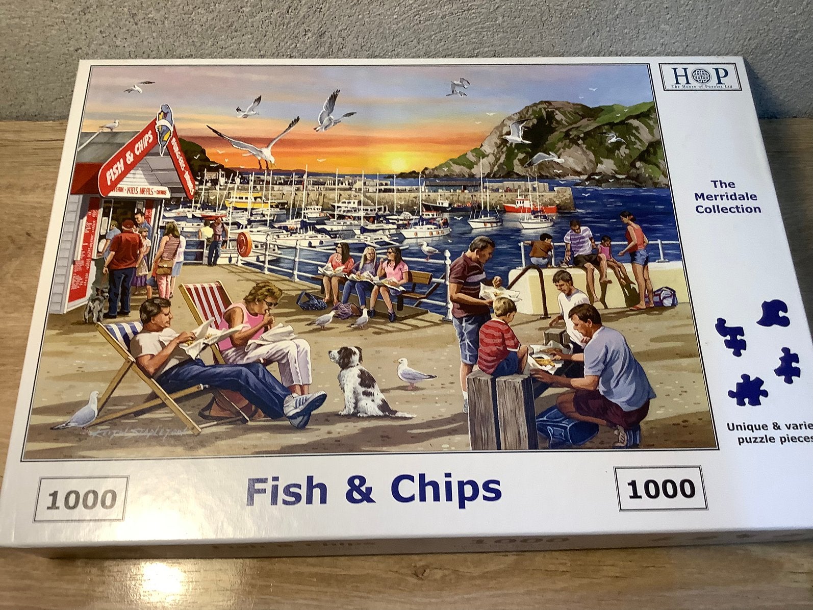 Hop fish and chips puzzel the merridale collection 1000 stuk, Ophalen of Verzenden, 500 t/m 1500 stukjes, Gebruikt