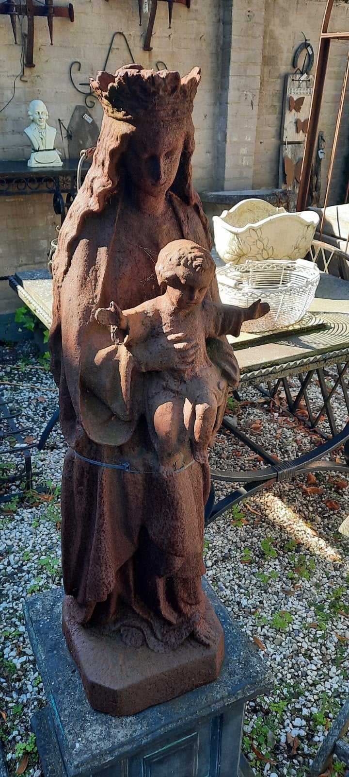 Antiek gietijzeren beeld Maria met kind, Ophalen