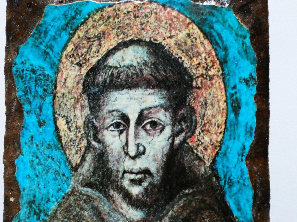 St. Franciscus van Assisi Italië afgebeeld op steen, Antiek en Kunst, Antiek | Religie, Ophalen of Verzenden
