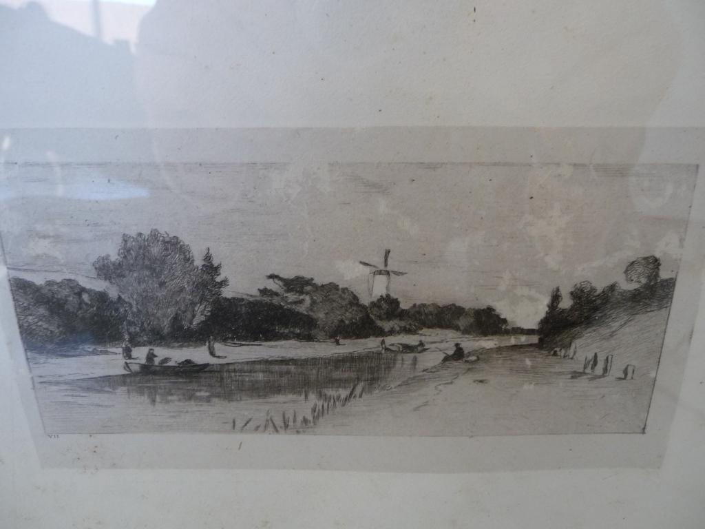 ets / gravure --LANDSCHAP MET WATERLOOP-afm.ets 10x18,5cm, Ophalen of Verzenden