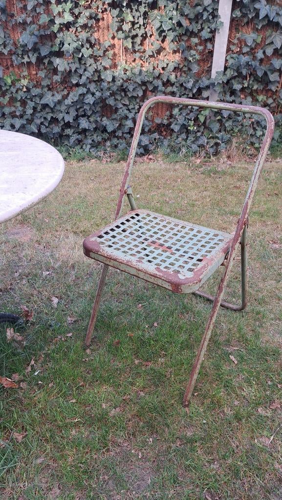 Brocante metalen tuin klap stoel groen meubel, Ophalen, Gebruikt, Metaal