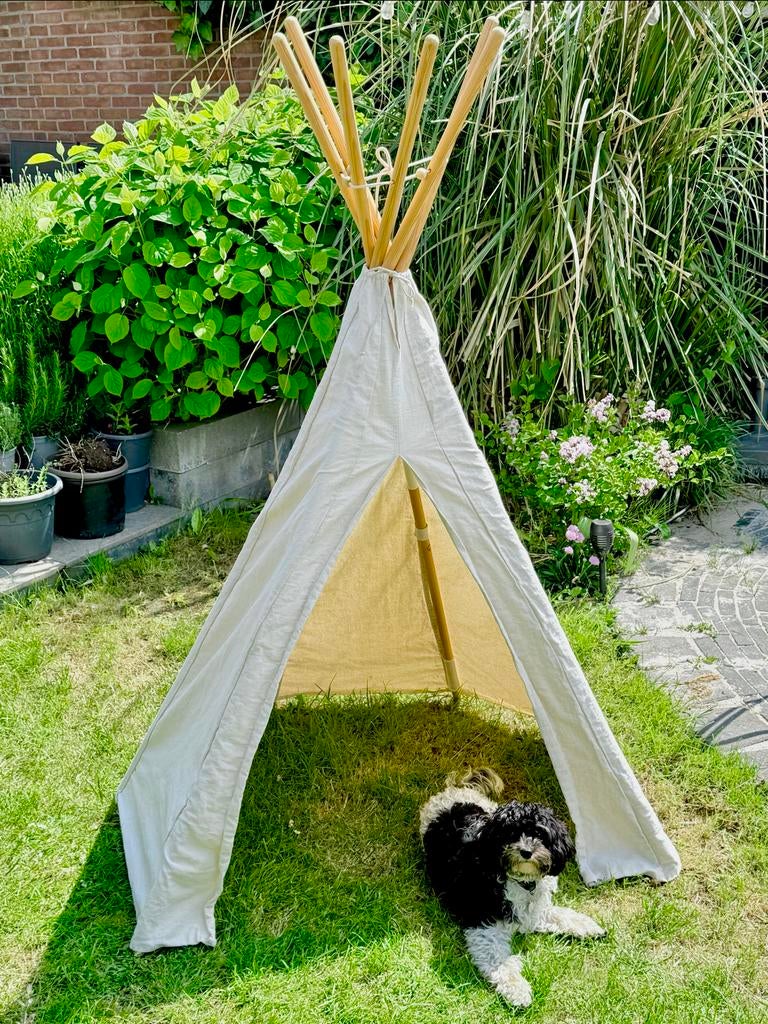 Canvas tipi tent met hout voor binnen en buiten, Ophalen, Zo goed als nieuw, Hout