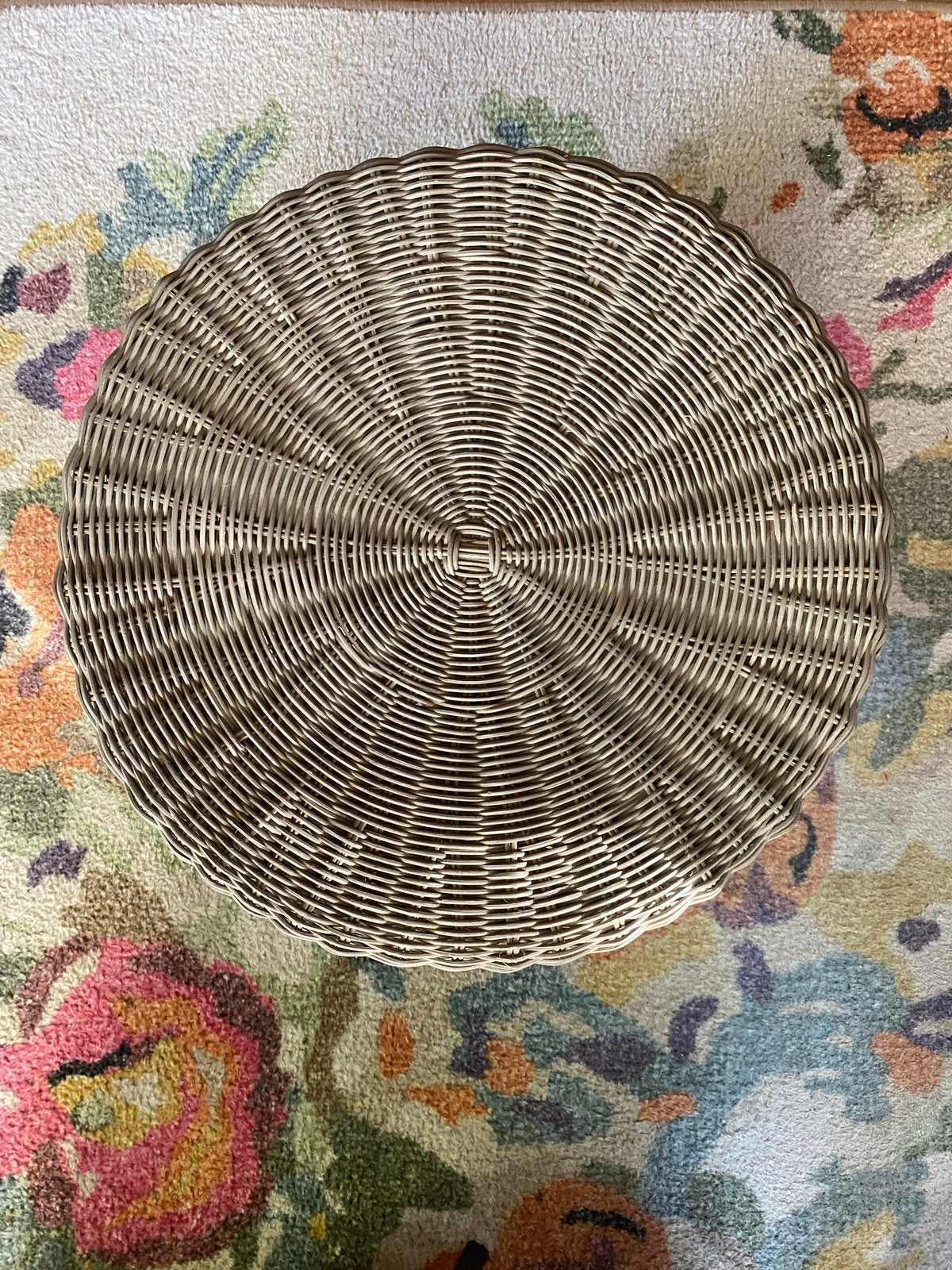 Rotan poef - taupe/ Grijs, Ophalen, Minder dan 50 cm, Gebruikt, Rond
