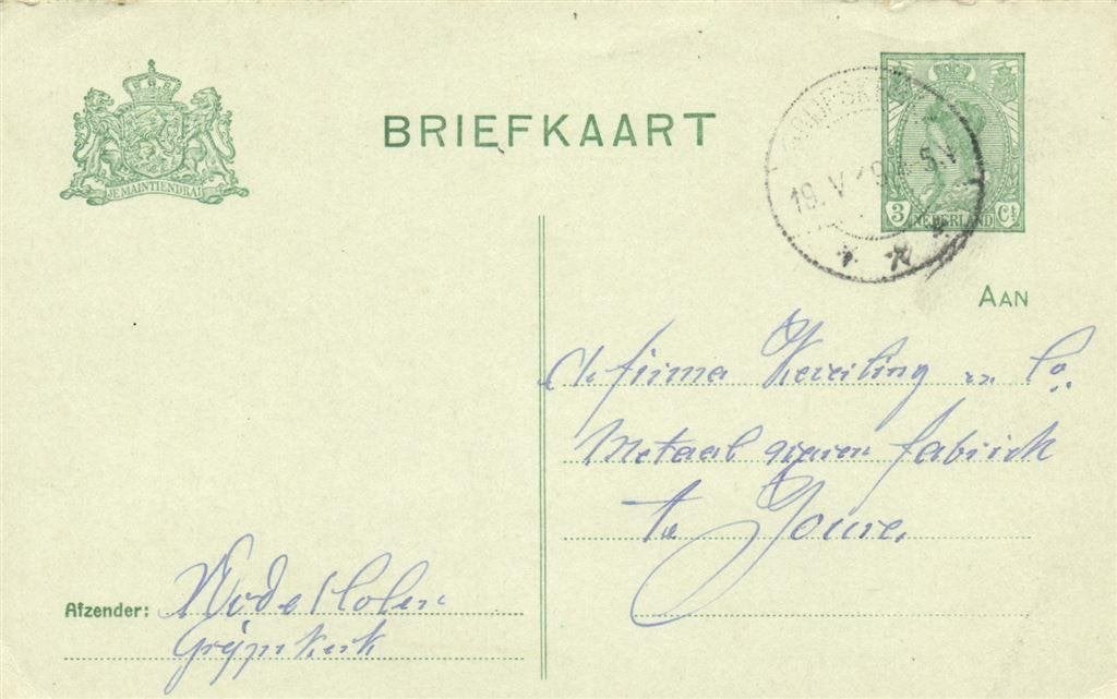 Holen, Grijpskerk - 05.1919 - briefkaart, Ophalen of Verzenden, Briefkaart