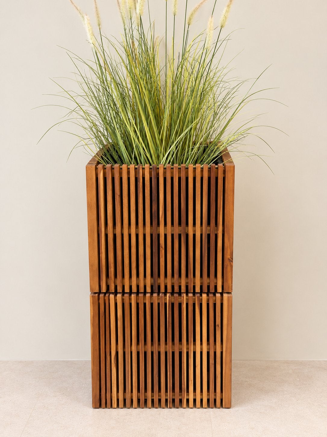 Twee vierkante houten plantenbakken 51x51x50 cm, Ophalen, Minder dan 60 cm, Vierkant, Zo goed als nieuw