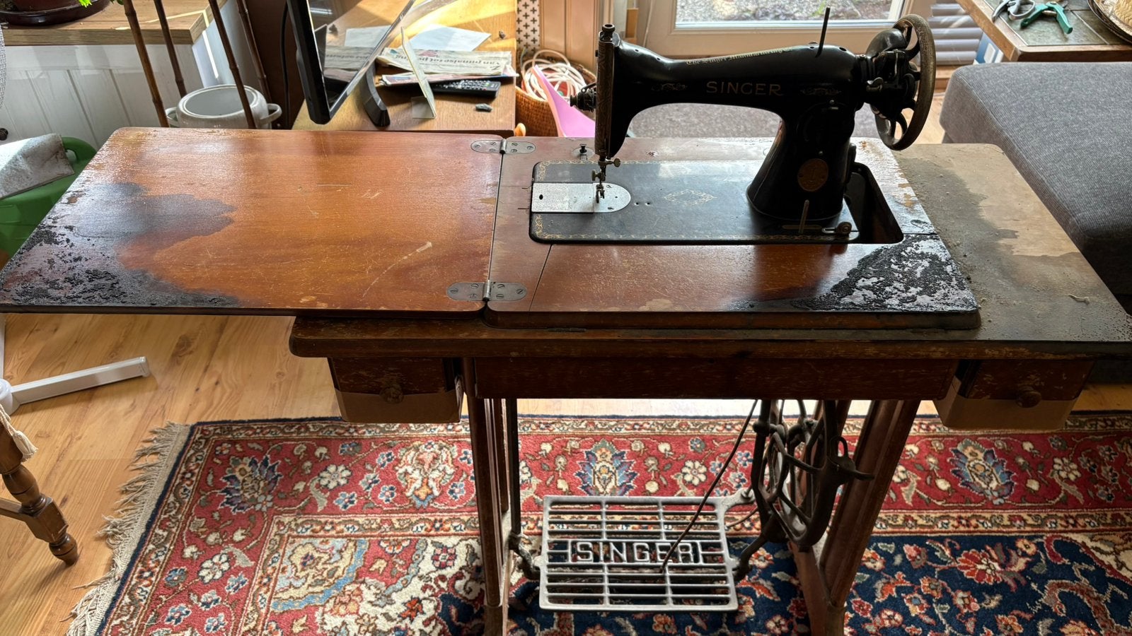 Antieke vintage Singer naaimachine tafel, Ophalen