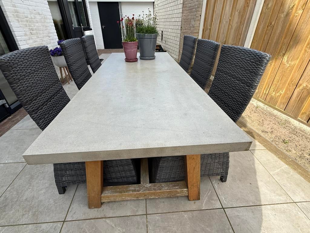 Polystone - Veltis - tuintafel - 6 a 8 pers -beton - 250*100, Tuin en Terras, Ophalen, Zo goed als nieuw, Rechthoekig, Hout