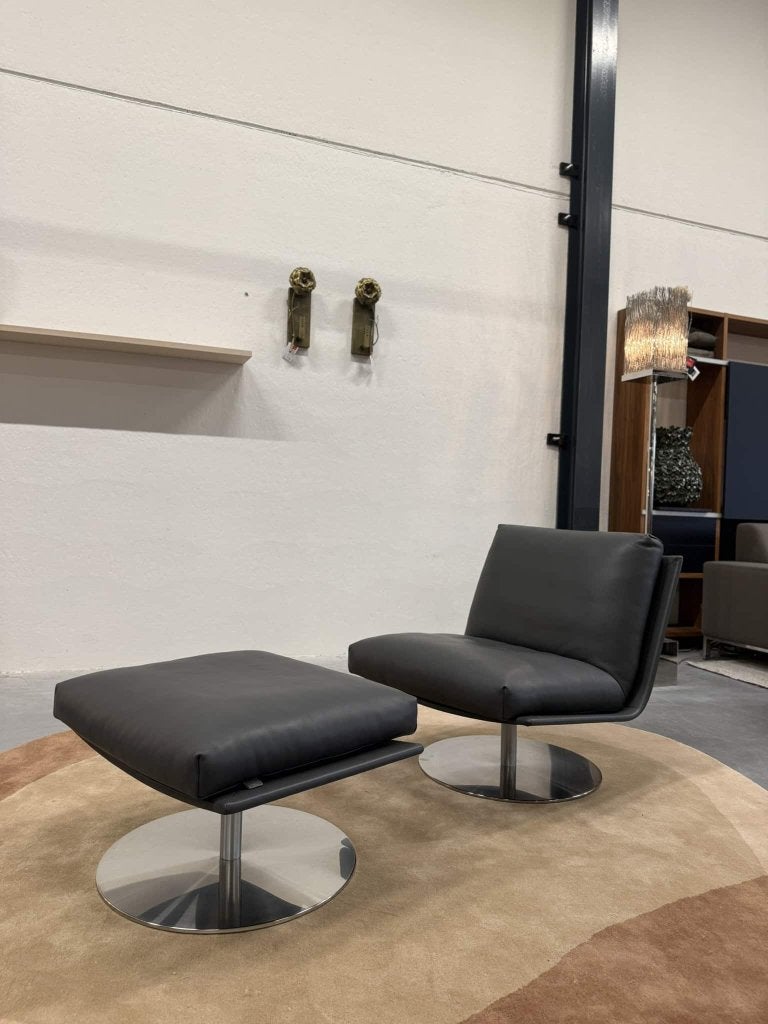 Nieuw Leolux Kudo Fauteuil met poef leer design stoel