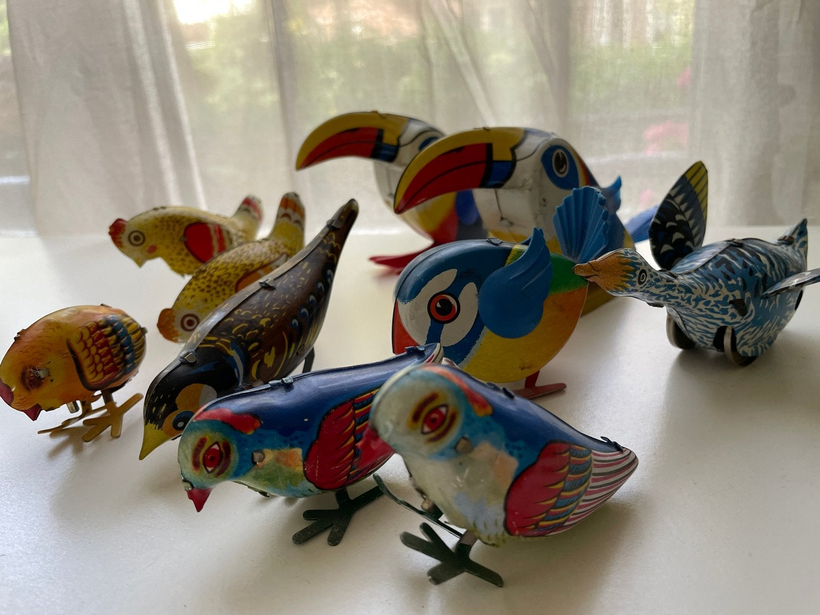 Collectie vintage vogels van blik, Verzamelen, Ophalen of Verzenden, Gebruikt, Vogel, Beeldje of Figuurtje