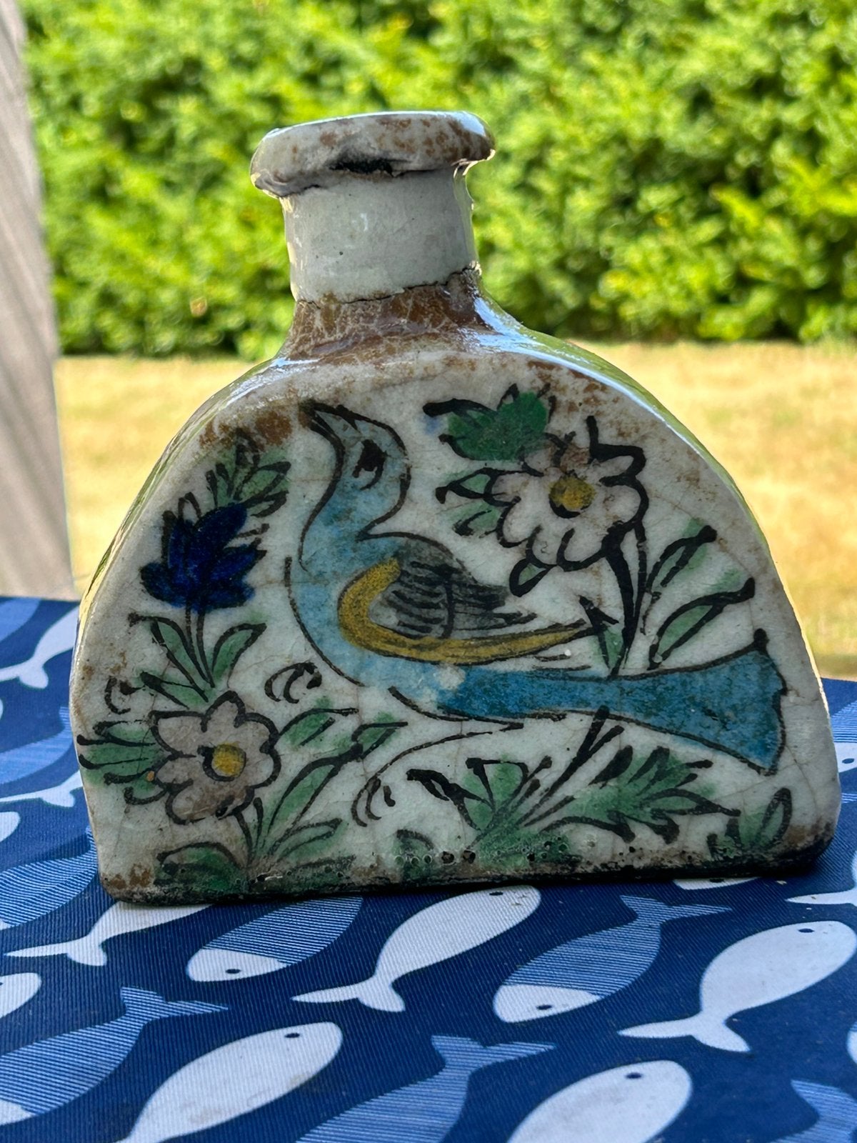 Persisch Iran Iznak Qajar vaasje antiek Golo Bolbol vogel, Antiek en Kunst, Ophalen of Verzenden