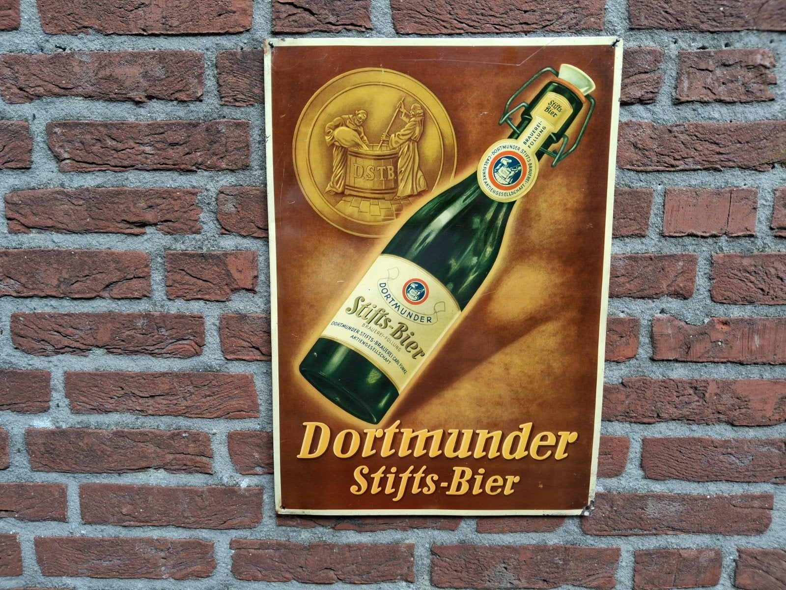 Oud blikken reclamebord Dortmunder stifts bier, Ophalen, Gebruikt, Reclamebord