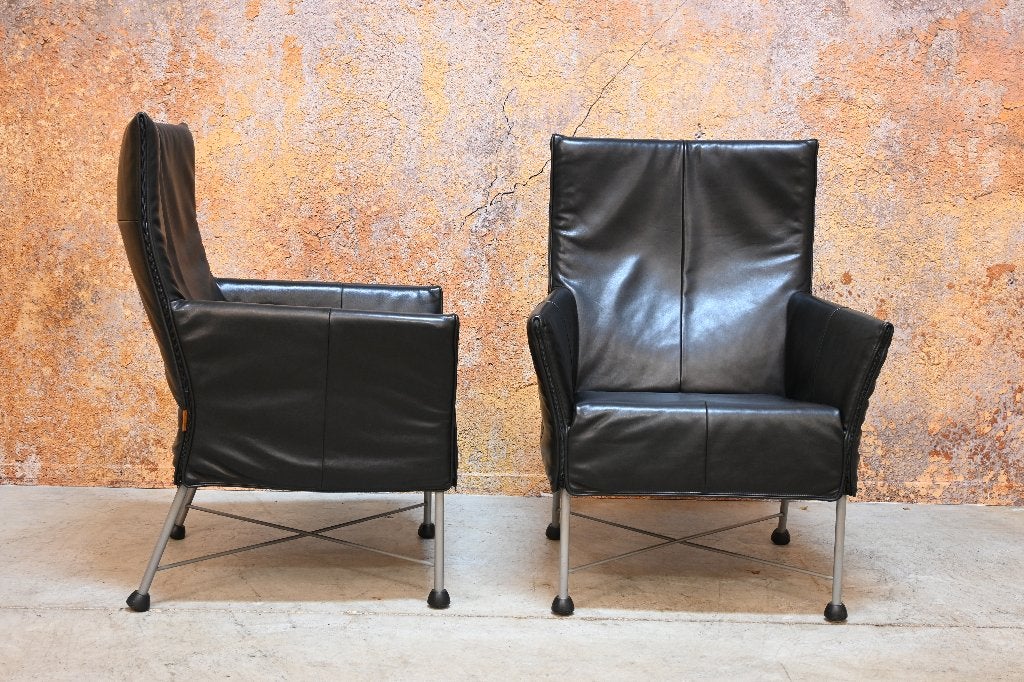 ZGANieuw 2 zwarte leren Montis Charly design fauteuils, Huis en Inrichting, Montis, Montis, 75 tot 100 cm, Ophalen of Verzenden
