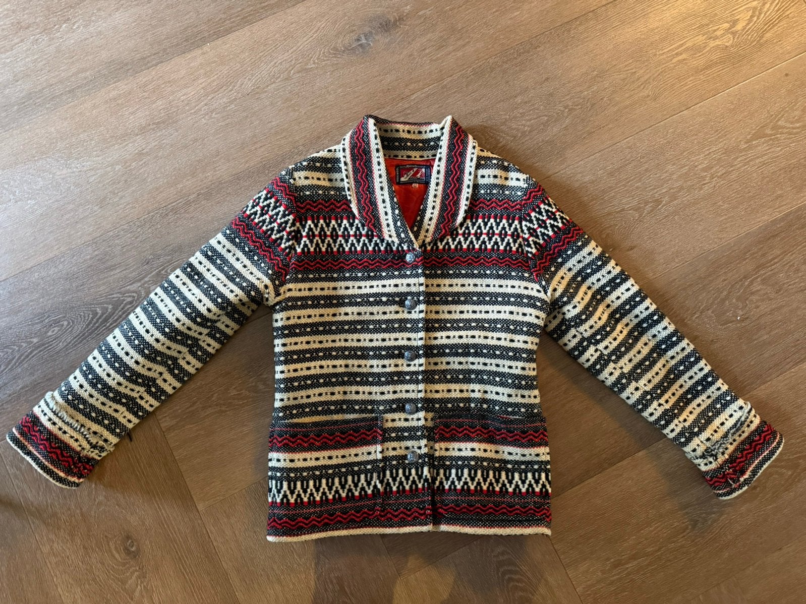 Vintage Noorse HandgewevenWollen Jas Hjørøls Vevstue Maat 36, Kleding | Dames, Overige kleuren, Verzenden, Zo goed als nieuw, Jasje