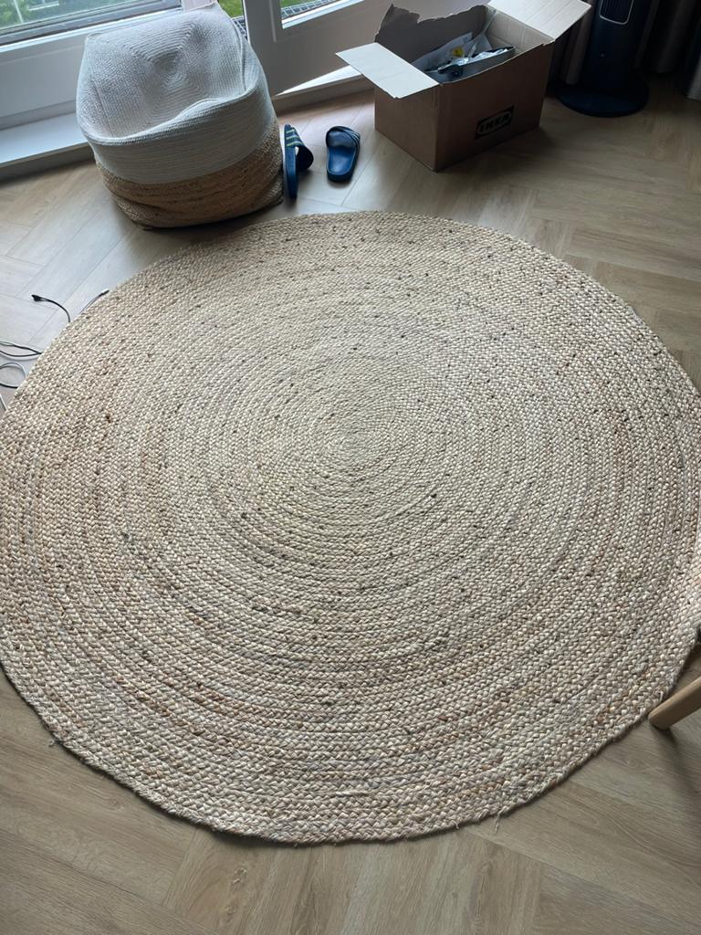 Rond Jute Vloerkleed - 160 cm diameter, 100 tot 150 cm, Beige, Rond, Ophalen of Verzenden