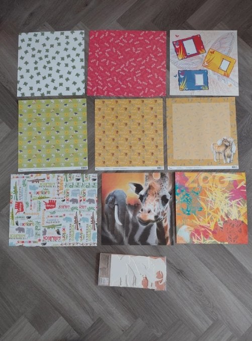 Chipboard album dierentuin met 11 vellen 30x30cm scrappapier, Hobby en Vrije tijd, Ophalen of Verzenden, Nieuw, Papier of Karton