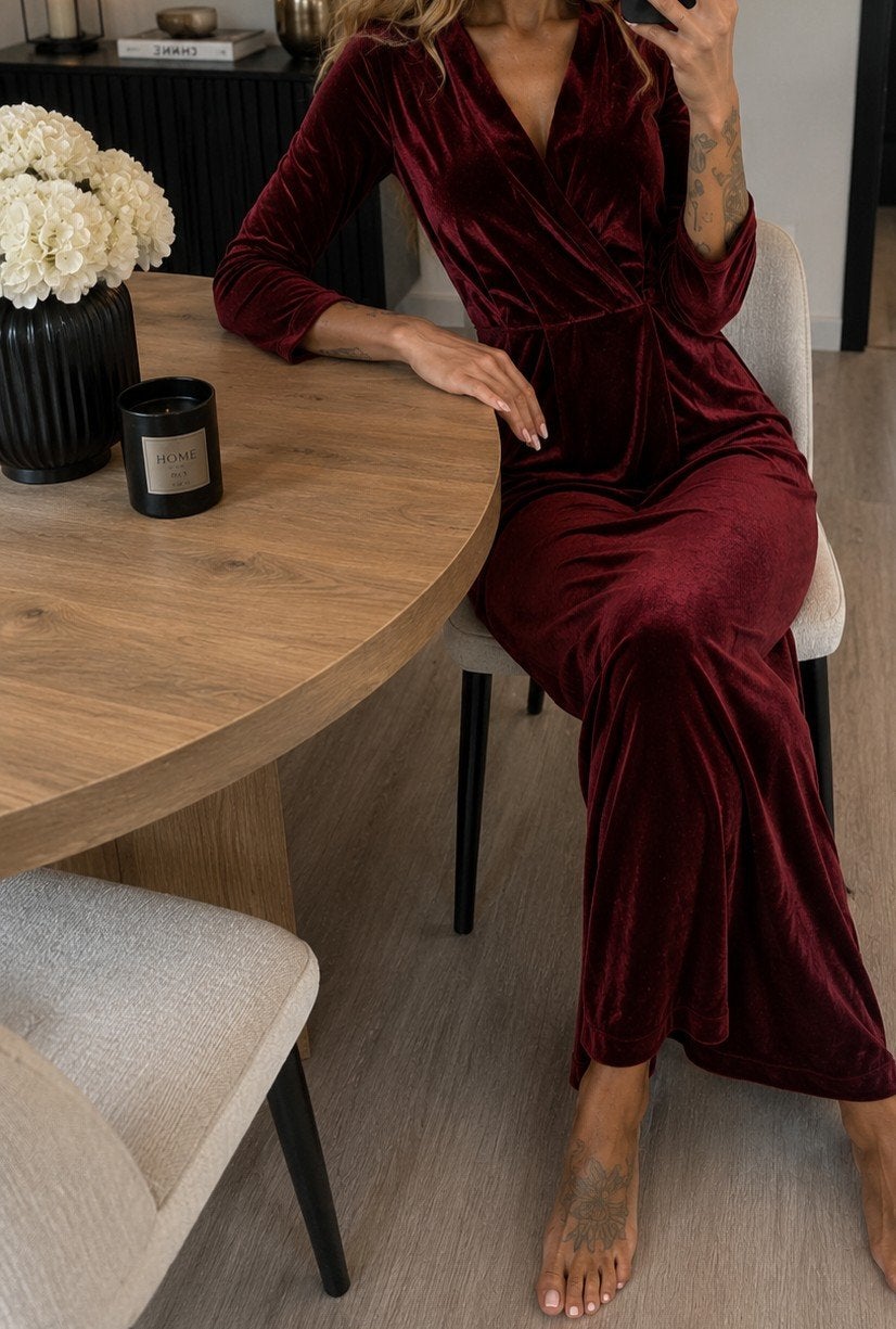 Bordeauxrood fluwelen wikkeljurk - STORY Woman Style, Maat 46/48 (XL) of groter, Nieuw, Ophalen of Verzenden, STORY Woman Style
