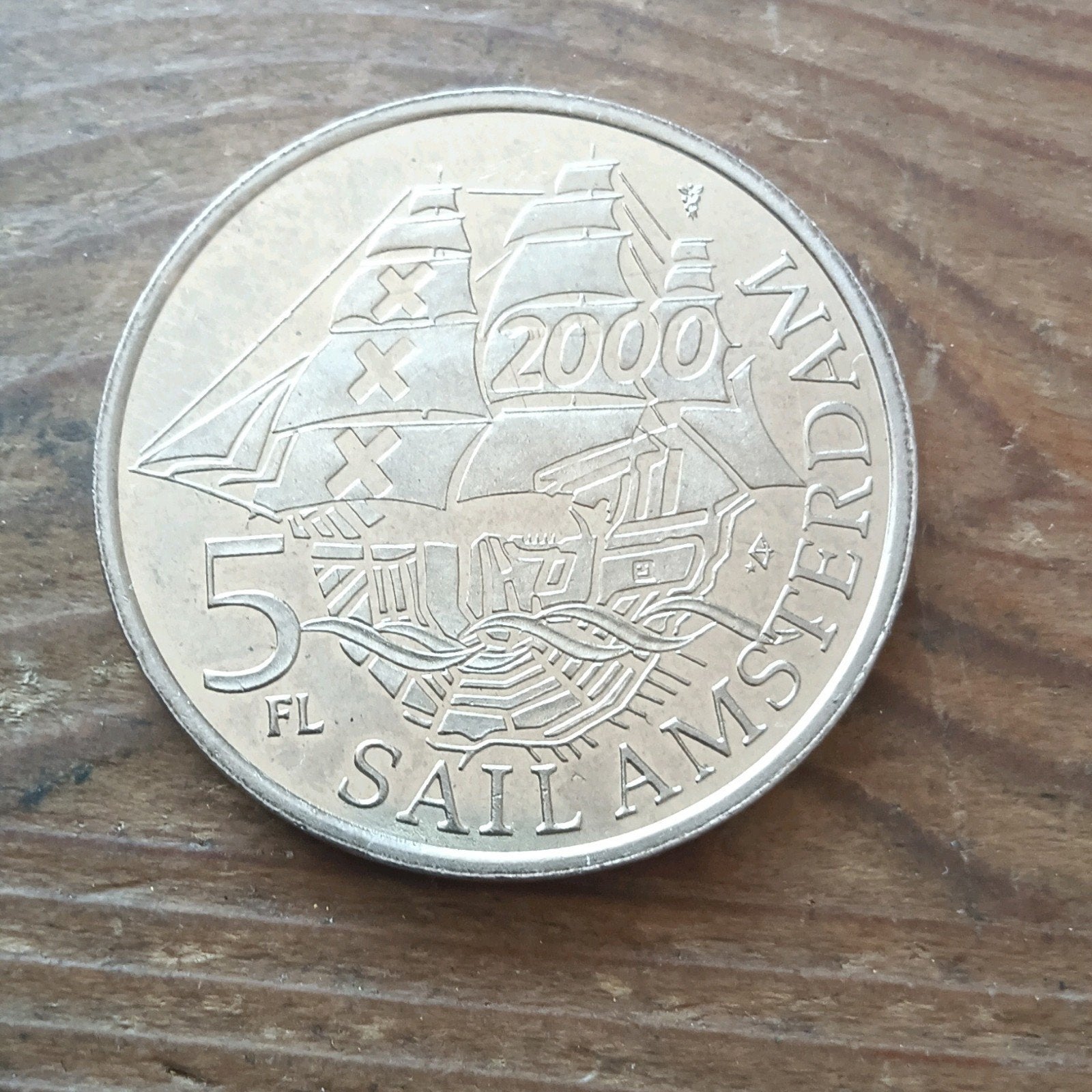 5 Gulden Sail Amsterdam 2000 munt schip schepen kenmerk KG7, Ophalen of Verzenden