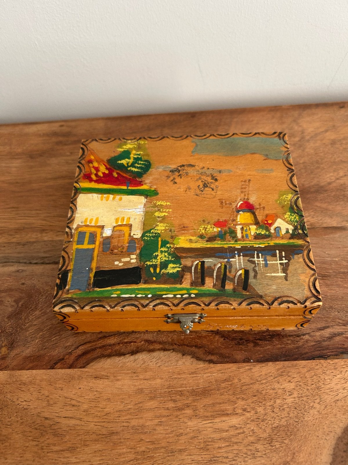 Vintage houten doosje met Hollandse tafereel, Antiek en Kunst, Curiosa en Brocante, Ophalen of Verzenden