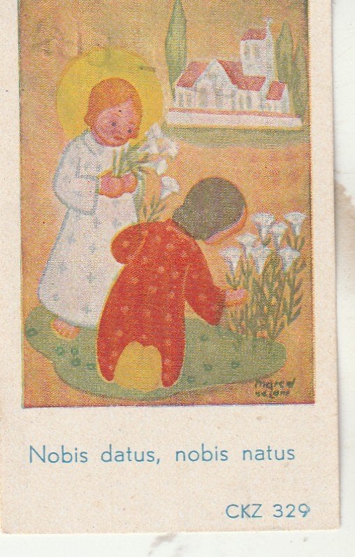 Religieus prentje: Nobis datus, nobis natus, Ophalen of Verzenden, Gebruikt, Kaart of Prent, Christendom | Katholiek