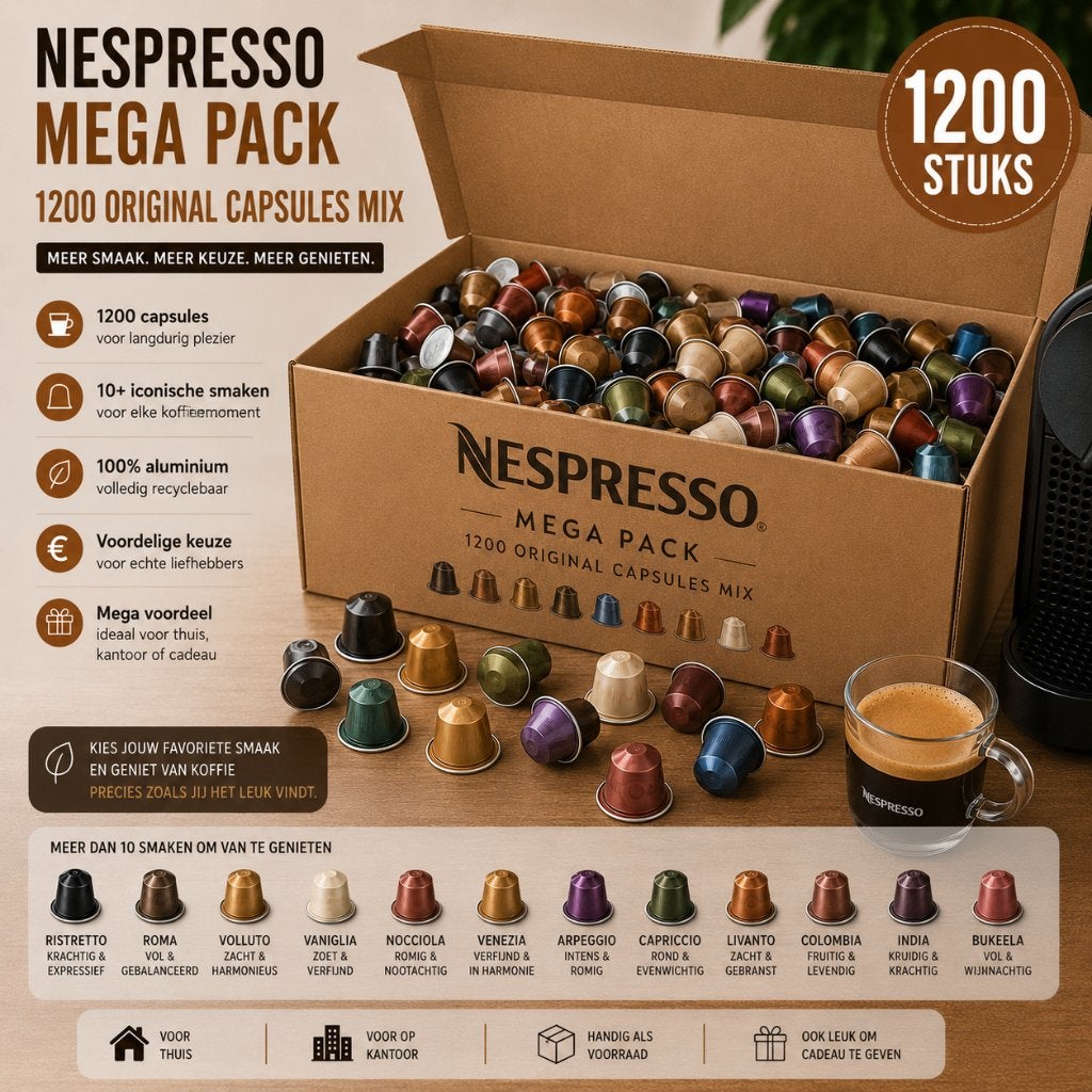 Nespresso ORIGINAL voordeel MEGAMIX - 1200 losse capsules, Verzenden