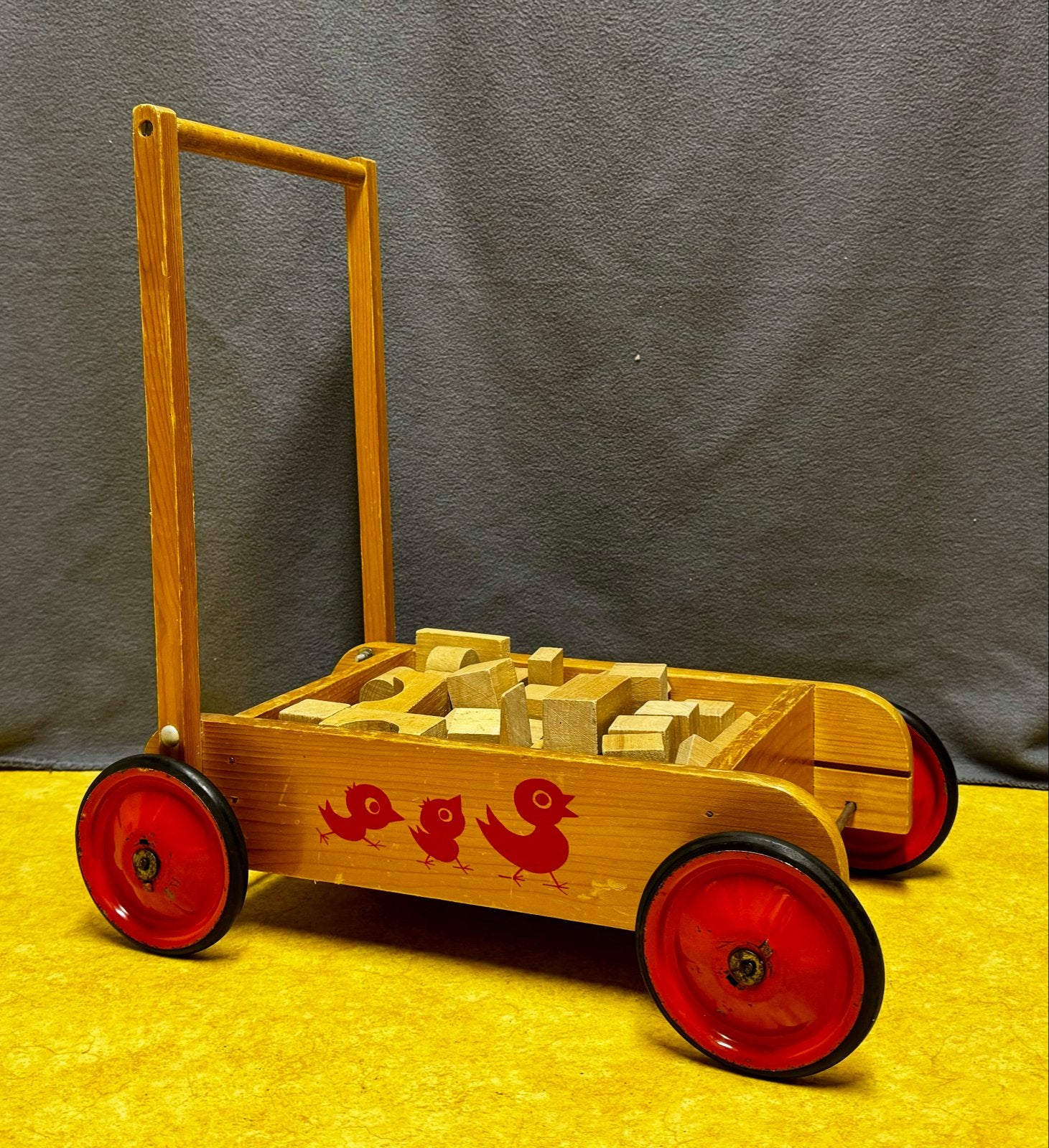 Houten loopwagen met blokken - Vintage, Ophalen, Gebruikt, Overige typen, Met wieltjes