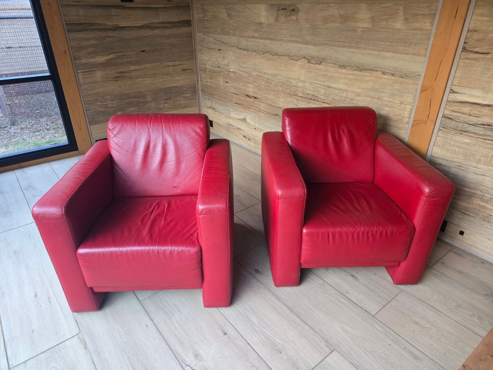 2 mooie rode leren fauteuils, Huis en Inrichting, Ophalen, 75 tot 100 cm, Leer, 50 tot 75 cm
