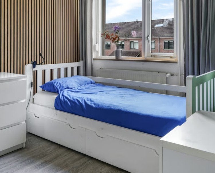 Wit eenpersoonsbed met opberglades, 85 tot 100 cm, Gebruikt, 180 cm of meer, Ophalen
