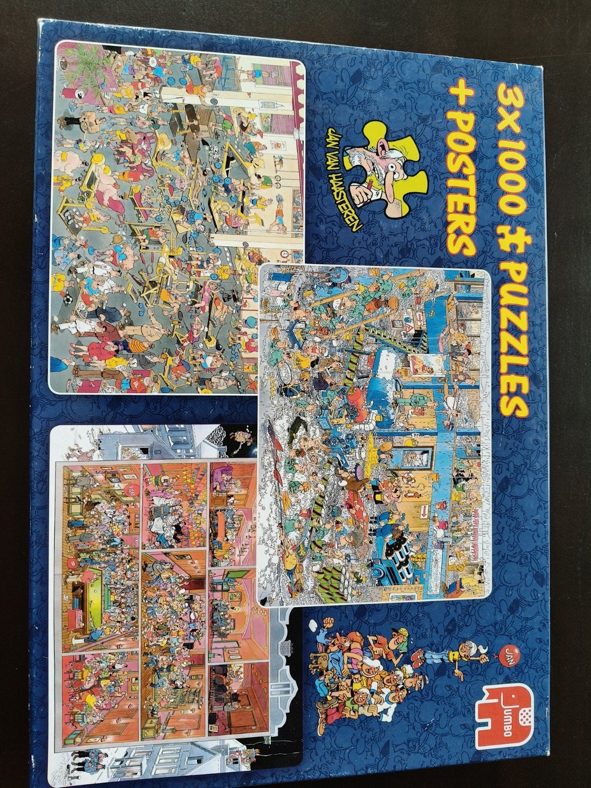 Puzzel Jan van Haasteren 3x 1000 stukjes + posters, Ophalen of Verzenden, 500 t/m 1500 stukjes, Zo goed als nieuw, Legpuzzel