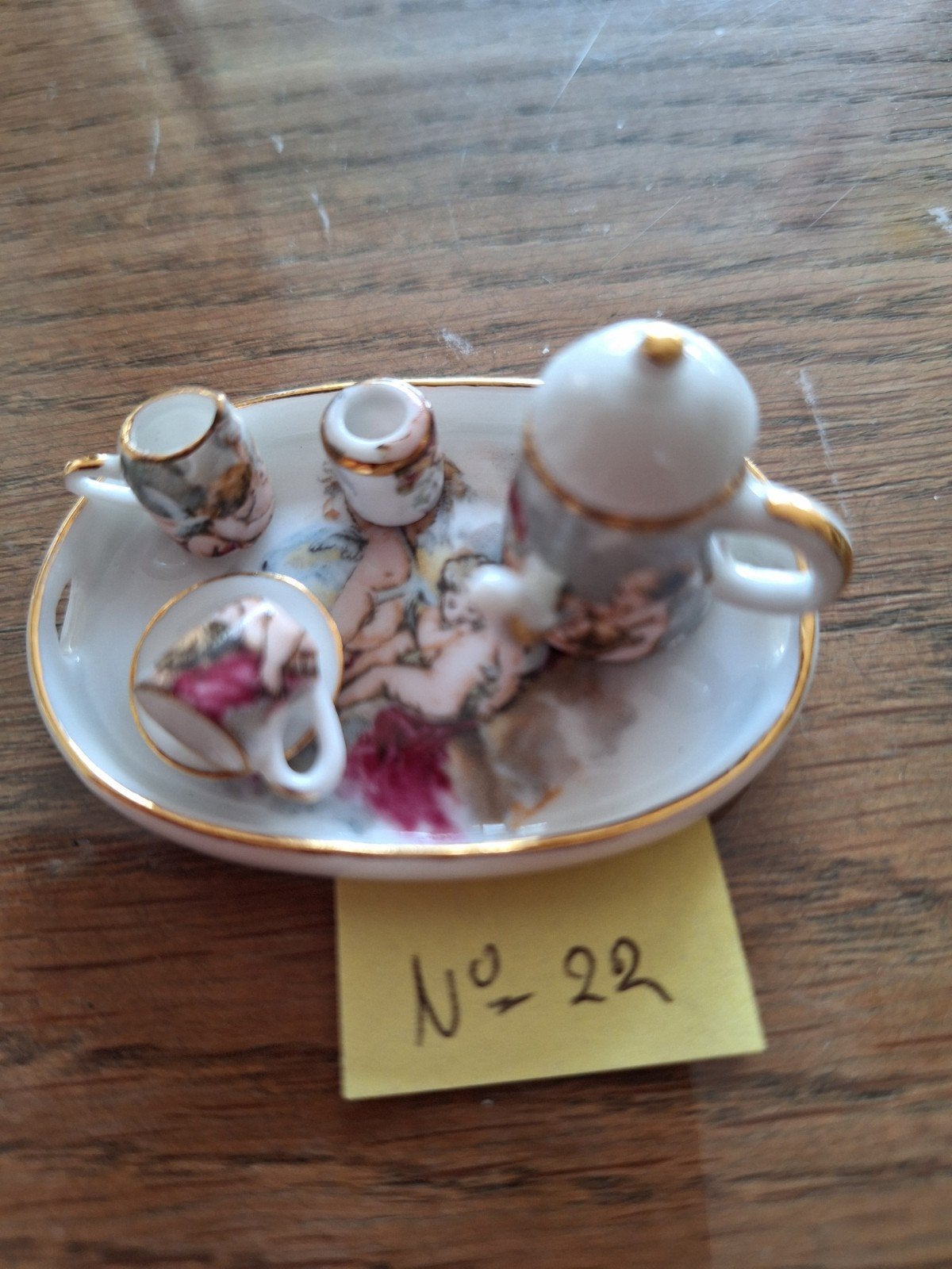 Miniatuur theeserviesje met engeltjes decoratie, Ophalen of Verzenden
