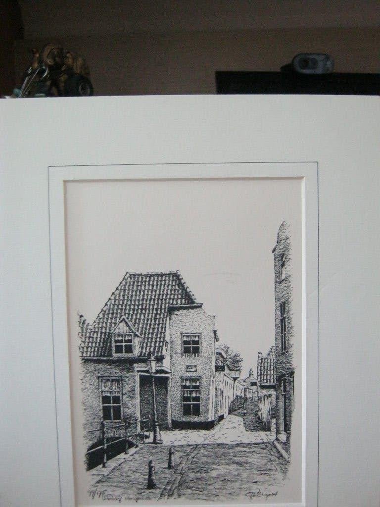 paspartout uilenburg den bosch    gesigneerd, Ophalen, Hout, Met passe-partout