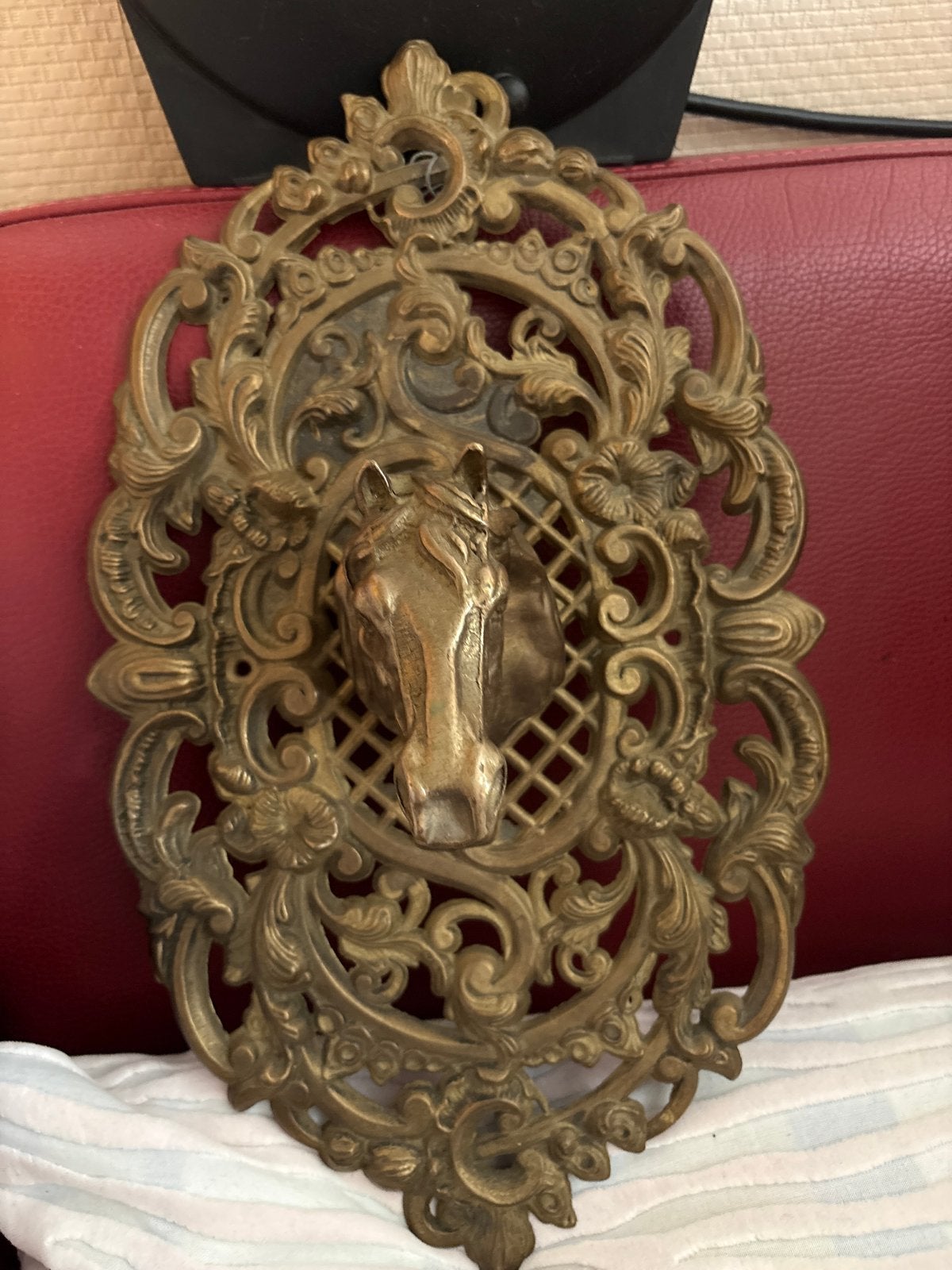 Antieke bronzen paardenkop wanddecoratie, Ophalen of Verzenden, Brons