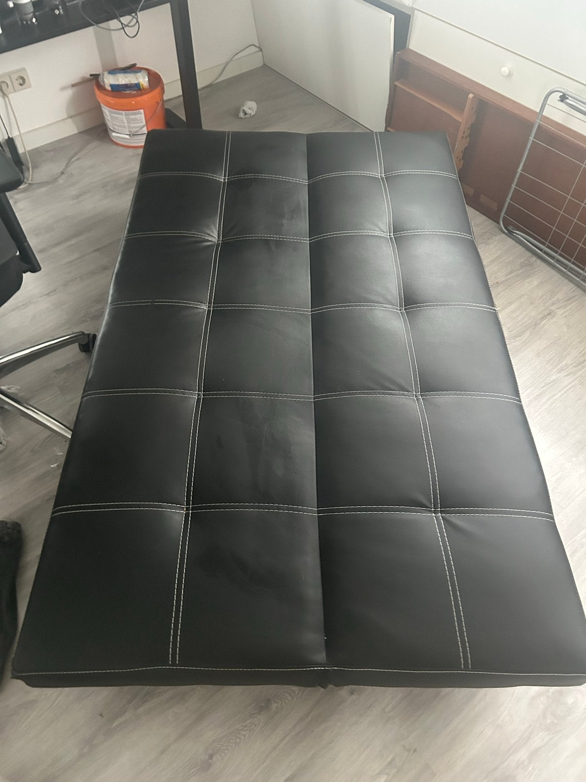 Zwarte leren slaapbank - 110x188 cm, Ophalen, Zwart, 190 cm of minder, Twijfelaar
