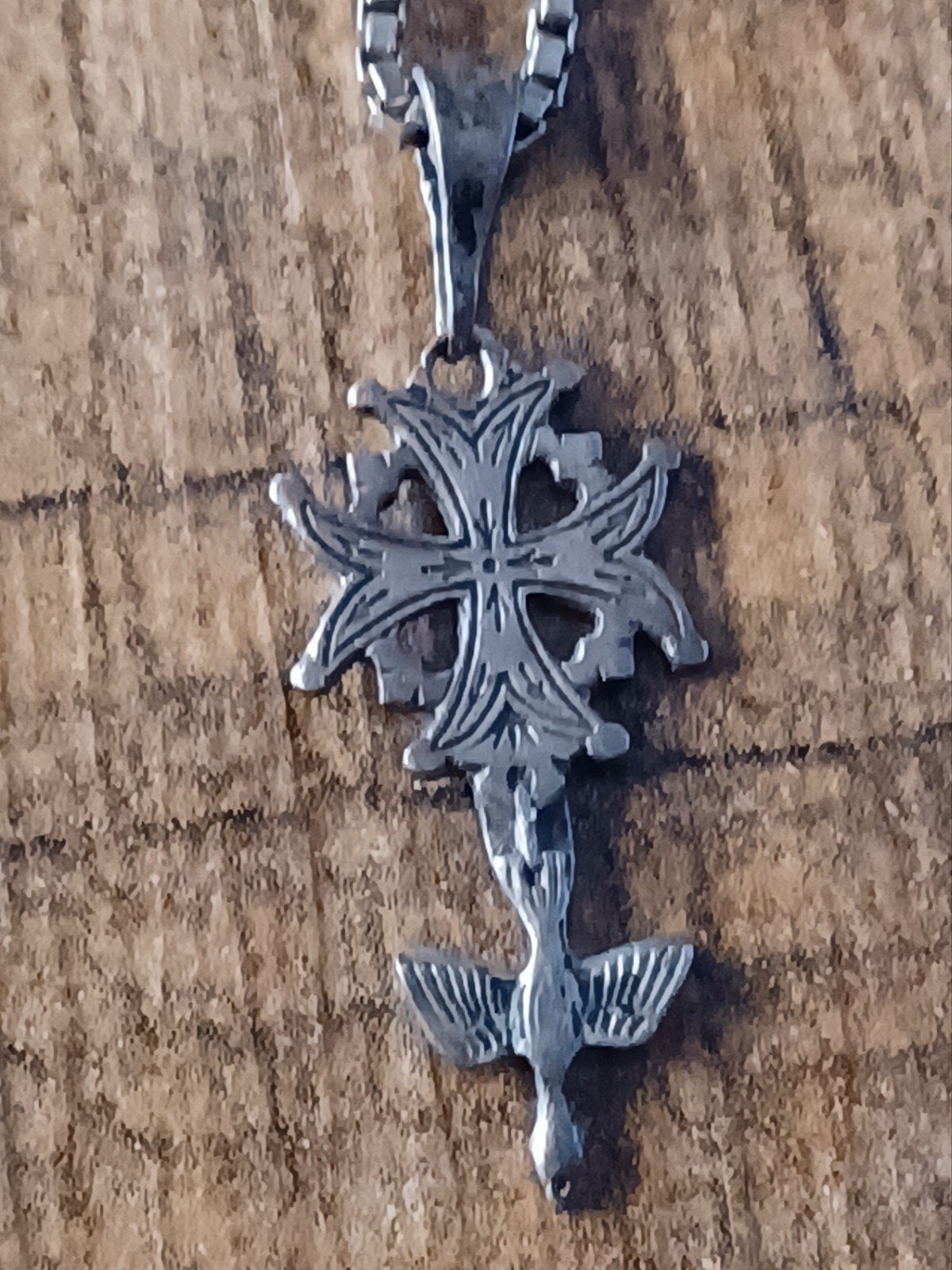 Antiek Hugenoten kruisje zilver met ketting bodemvondsten, Ophalen of Verzenden, Zilver