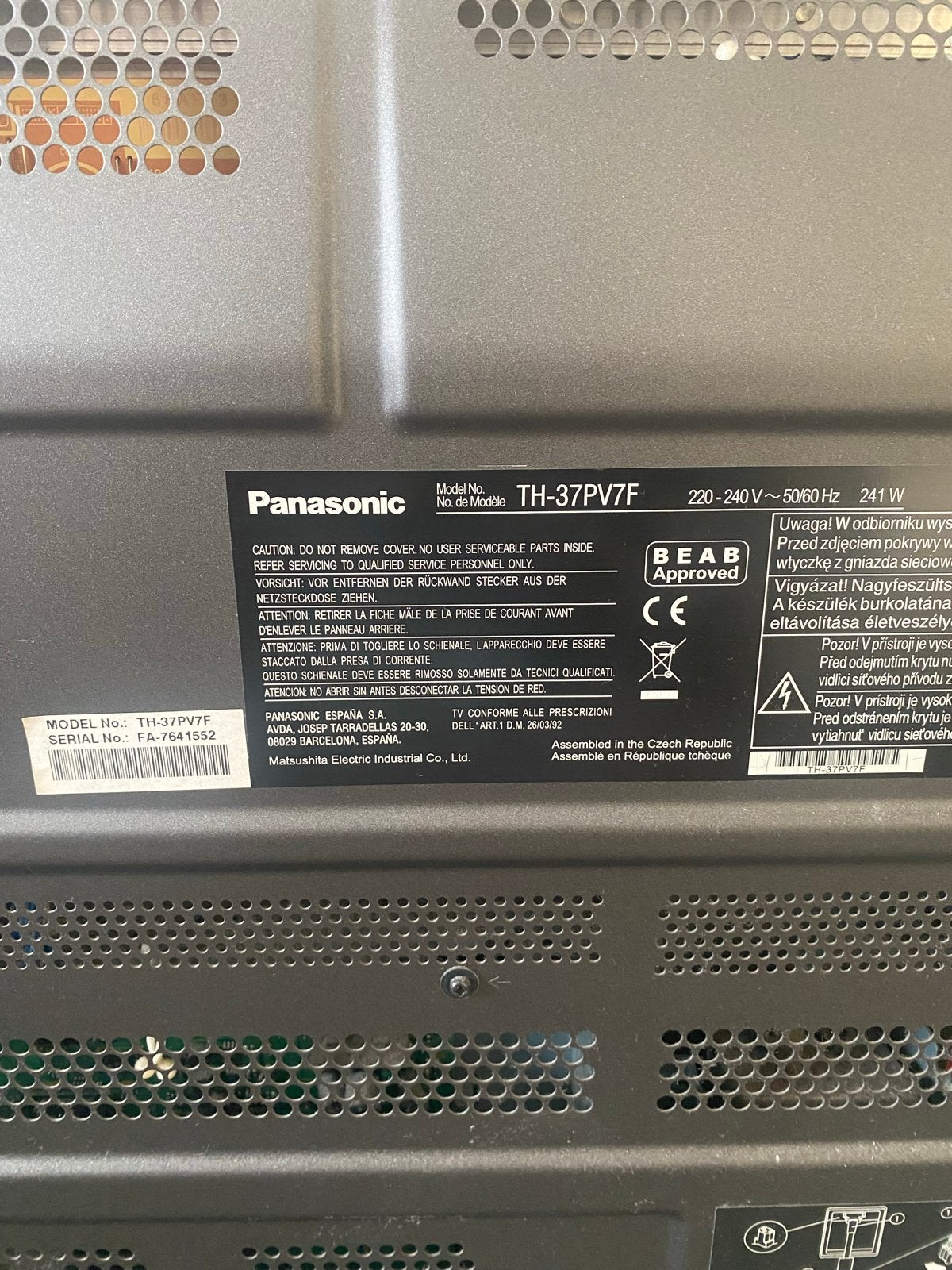 Panasonic TH-37PV7F Plasma TV - 37 inch, Ophalen, Gebruikt, Panasonic, 50 Hz